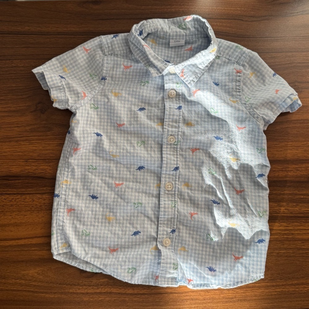 GAP Kids Multicolor Dinosaur Button-Down Shirt Size 18-24 100% Cotton